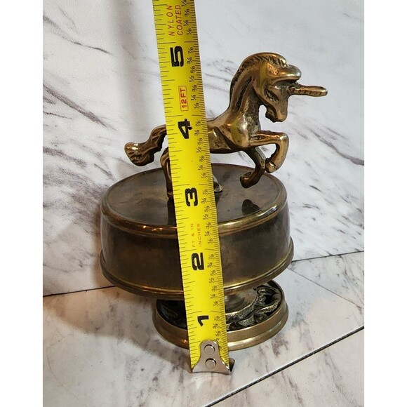 Vintage Brass Unicorn Music Box 1970s Fantasy Figurine Spinning Base Works Great - Picture 9 of 9